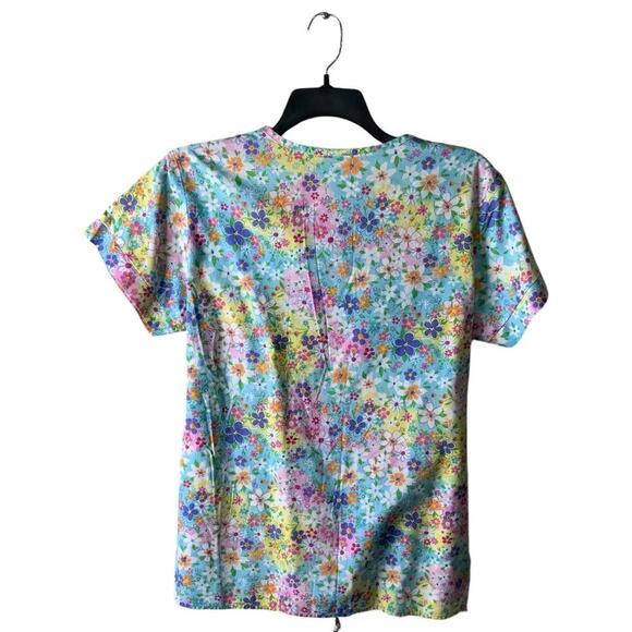 Crest Cotton Uniform Tops Womens S Floral AOP Bohemian Casual Summer Workwear - Picture 2 of 9